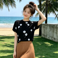 批发三宅风褶皱上衣<b class='q'>女装</b>短袖衣服夏季薄款上衣女高级感正肩女t恤9661
