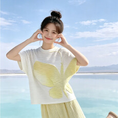 批发三宅风褶皱上衣<b class='q'>女装</b>短袖衣服新款大码女韩系高级感t恤夏季9665