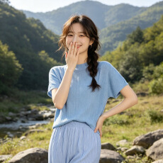 批发三宅风褶皱上衣<b class='q'>女装</b>短袖衣服夏季宽松t恤女款新款大码女韩系9667