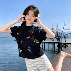 批发三宅风褶皱上衣<b class='q'>女装</b>大码夏季短袖新款高级感t恤女温柔风衣服9670