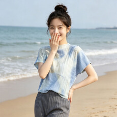 批发三宅风褶皱上衣<b class='q'>女装</b>大码夏季短袖新款高级感正肩t恤女士短袖9672