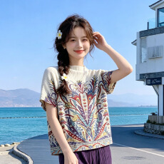 批发三宅风褶皱上衣<b class='q'>女装</b>大码正肩t恤女士短袖高级感夏季短袖新款9674