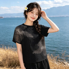 批发三宅风褶皱上衣<b class='q'>女装</b>大码夏季短袖新款女士高级感正肩t恤时尚9676