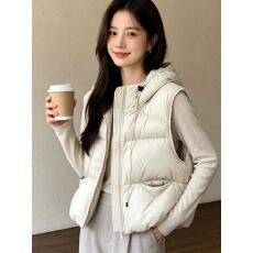 批发羽绒<b class='q'>马甲女</b>冬季外套蓬松鸭绒女式外穿设计感连帽背心坎肩平湖3301