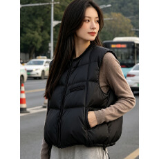 批发短款羽绒<b class='q'>马甲女</b>坎肩冬季新款鸭绒羽绒服小个子背心大码平湖3335