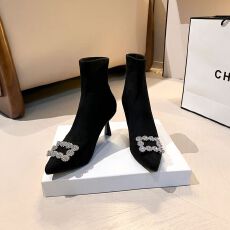 批发法式尖头袜靴细跟高跟小短靴女2025新款秋冬洋气弹力中跟显瘦瘦靴