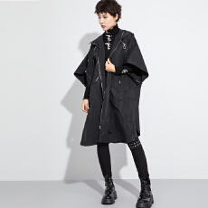 批发秋<b class='q'>冬</b>新款大码风衣外套女胖MM百搭中长款暗黑系连帽斗篷大码上衣