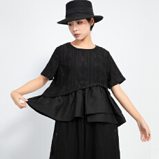 批发实拍夏季新款<b class='q'>T</b><b class='q'>恤</b>女 <b class='q'>欧美风</b>镂空娃娃衫上衣假两件拼接<b class='q'>T</b><b class='q'>恤</b>显瘦体恤