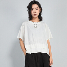 批发实拍欧美潮女装夏新款垮肩袖不规则宽松短袖T恤上衣<b class='q'>大码</b>体恤薄