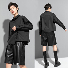 批发实拍春秋个性设计小众衬衫休闲宽松纯色女装欧美<b class='q'>街头</b>长袖上衣潮