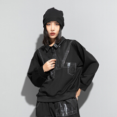 批发实拍春秋不规则拼接上衣休闲蝙蝠袖女装欧美个性潮牌长袖<b class='q'>T</b><b class='q'>恤</b><b class='q'>外套</b>