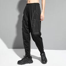 批发实拍春秋<b class='q'>印花</b>哈伦裤松紧腰宽松女裤子小脚个性拼接休闲百搭长裤潮