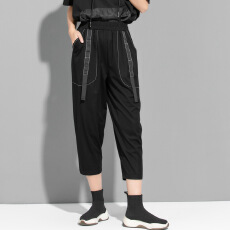 批发实拍薄款不规则<b class='q'>七分裤</b>休闲<b class='q'>哈伦</b>裤宽松百搭女裤子松紧腰大码裤潮