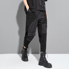 批发实拍薄款<b class='q'>哈伦</b>裤松紧腰个性拼接女裤子欧货多口袋休闲百搭<b class='q'>七分裤</b>子