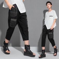 批发实拍夏新款拉链个性潮牌<b class='q'>七分裤</b>休闲宽松女裤子松紧腰休闲<b class='q'>哈伦</b>裤