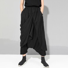 批发实拍暗黑系潮牌欧货不规则个性小众休闲<b class='q'>裤</b>薄款<b class='q'>雪纺</b>拼接跨<b class='q'>裤</b>九分<b class='q'>裤</b>