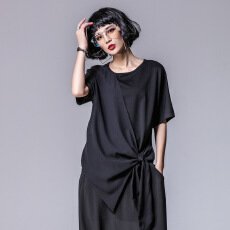 批发实拍新款女装<b class='q'>T</b><b class='q'>恤</b><b class='q'>短袖</b>潮宽松莫代尔拼<b class='q'>雪纺</b>显瘦不对称女<b class='q'>T</b>假两件上衣