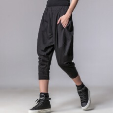 批发实拍新款女裤宽松潮<b class='q'>七分裤</b>松紧腰透气显瘦七分萝卜裤薄款<b class='q'>哈伦</b>裤子