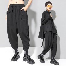 批发实拍欧美女休闲裤暗黑冷淡潮宽松加厚弹力锥形九分裤宽松<b class='q'>哈伦</b>裤子