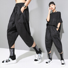 批发实拍女裤夏季新款暗黑休闲裤宽松弹力<b class='q'>七分裤</b>锥形<b class='q'>哈伦</b>裤灯笼裤子潮