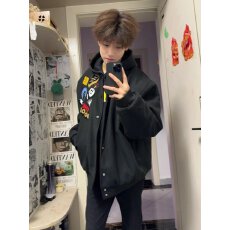 批发美式高街痞帅黑八刺绣贴布棒球服男秋冬百搭潮牌宽松情侣夹克外套