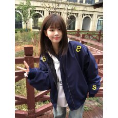 批发美式高街刺绣字母立领飞行棒球服女春秋小众设计廓形百搭<b class='q'>夹克</b>外套