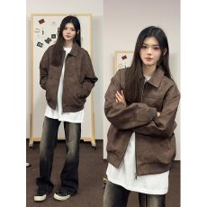 批发美拉德美式复古cleanfit外套男款<b class='q'>春</b>秋季猎装皮夹克短款垫肩机车服