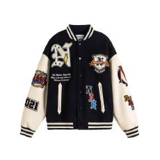美式复古徽章植绒刺绣棒球服夹克男春秋季宽松撞色拼接学生外套潮