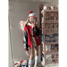 批发美式高街毛呢重工刺绣夹克棒球服女秋<b class='q'>冬</b>宽松拼接撞色情侣百搭外套