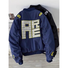 批发美式街头刺绣字母立领飞行夹克男女小众设计百搭休闲廓形保暖外套