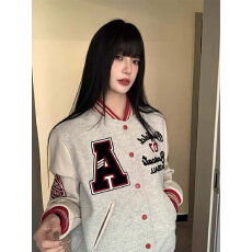 批发美式复古小众高街字母刺绣棒球服女秋<b class='q'>冬</b>美式复古潮牌情侣夹克外套