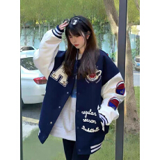 批发美式潮牌刺绣字母棒球服男2025春秋加厚街头hiphop高街情侣装上衣