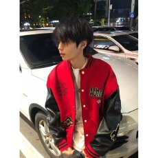 批发潮牌重磅撞色pu皮拼接棒球服外套男2025新款美式街头秋<b class='q'>冬</b>复古夹克