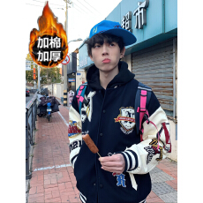批发美式复古国潮牌刺绣棒球服外套宽松百搭休闲拼接情侣夹克上衣男女
