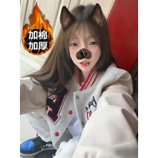 美式高街刺绣字母外套女秋冬加棉2025新款宽松oversize夹克棒球服