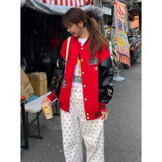 美式潮牌撞色pu皮拼接外套情侣款街头秋冬复古夹克宽松百搭上衣潮