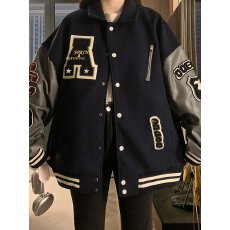 批发vintage美式复古棒球服外套女2025年新款早冬季宽松刺绣皮袖夹克