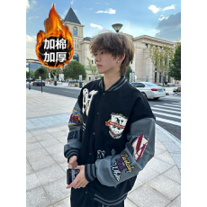 美式复古徽章刺绣棒球服外套男女秋冬新款重磅加厚宽松飞行员夹克