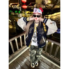 春秋季穿搭拼色刺绣毛呢夹克男女同款美式复古飞行员棒球服外套潮