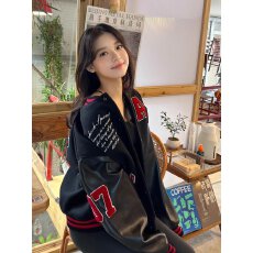 批发美式复古AC重磅植绒棒球服外套女刺绣撞色拼接秋冬黑色夹克男款<b class='q'>潮</b>