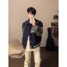 美式高街复古潮牌刺绣棒球服外套男秋冬百搭宽松情侣款飞行服夹克