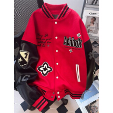 批发国潮新年红色秋冬高街棒球服外套酷帅宽松加厚刺绣飞行<b class='q'>夹克</b>外套男