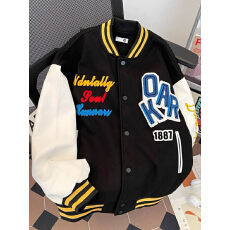 美式复古拼色刺绣棒球服夹克男女春秋冬潮牌夹棉加厚毛呢外套棉衣