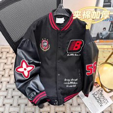 批发国潮高街徽章刺绣pu皮拼接夹克男春秋宽松美式百搭秋<b class='q'>冬</b>棒球服外套