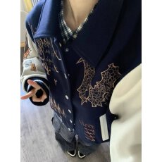 美式高街vibe男外套春秋冬青少年刺绣宽松翻领高街加厚棒球服夹克