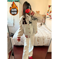 美式高街刺绣重磅棒球服外套女秋冬新款潮牌宽松情侣百搭夹克上衣