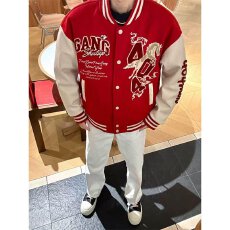 批发美式潮牌红色新年马年棒球服男女款秋<b class='q'>冬</b>毛巾绣宽松情侣装夹克外套