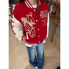 新款红色马年刺绣撞色棒球服外套男女秋冬加厚保暖情侣飞行夹克潮