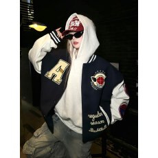 批发【加厚夹棉+加厚皮+毛巾绣】美式棒球服外套女<b class='q'>秋</b>冬季夹克宽松上衣