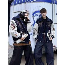 批发美式高街vibe男女款春秋冬外套情侣刺绣街头风复古翻领棒球服夹克